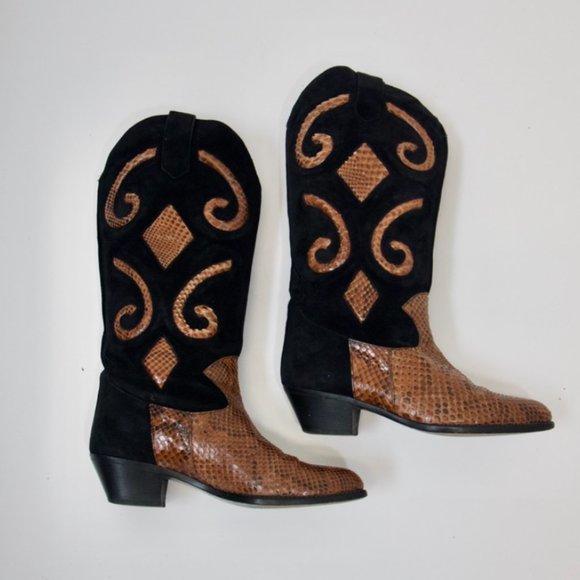 Vintage 80’s suede and snake cowboy boots - Picture 2 of 4